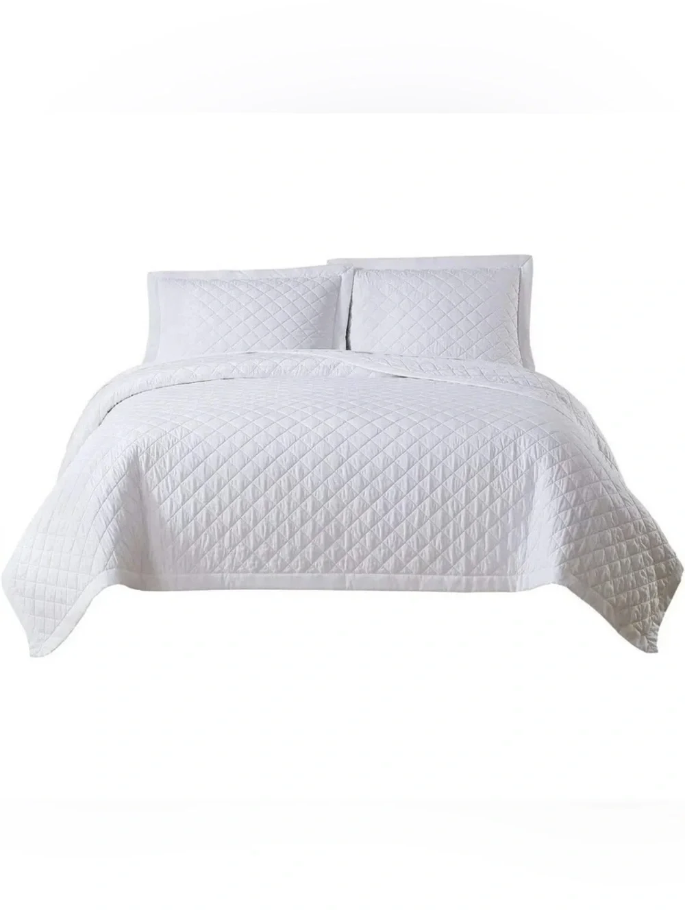 White Quilted king 3 piece Bedspread Set